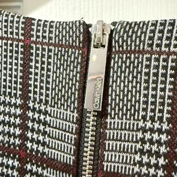 Calvin Klein Black White Houndstooth Plaid Short Sleeve Midi Knee Sheath Dress 8 - Picture 6 of 12